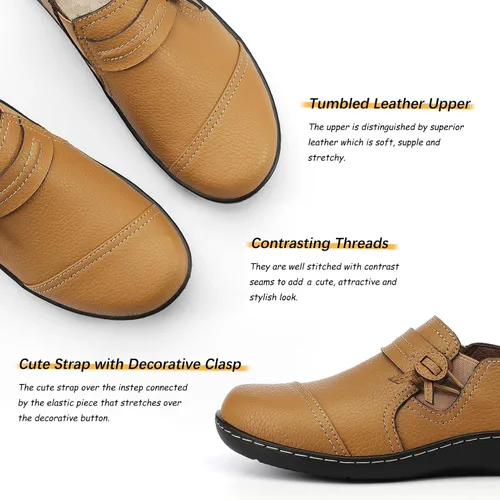 Vista 3 de LAZYPOP Mocasines de cuero clásicos y cómodos para mujer, bonitos zapatos de vestir informales, ligeros, para caminar, zapatos planos