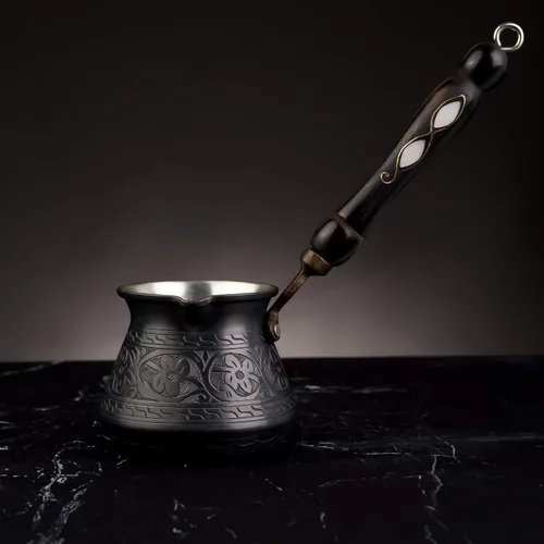Vista 3 de BCS Cezve Briki Ibrik - Cafetera de cobre grande de 18 onzas con mango de madera (6 porciones), cafetera para estufa Cezve Briki Ibrik