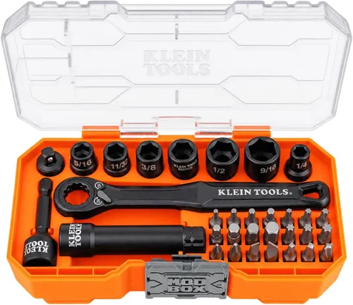 Vista 18 de Klein Tools 65400 KNECT Juego de 15 piezas de pasadores de enchufe, juego de enchufes de impacto SAE con estuche MODbox, enchufes, puntas