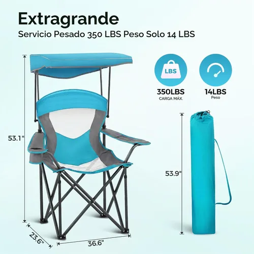 Vista 3 de ALPHA CAMP Silla de Salón con Toldo de Servicio Pesado Sombrilla Silla de Viaje para Senderismo con Portavasos Azul Esmalte
