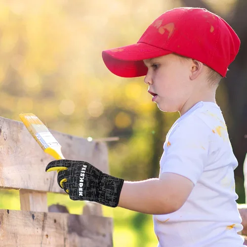 Vista 3 de Guantes de trabajo de jardinería de cuero para niños, guantes de seguridad, diseño reflectante transpirable, para niños para jardinería y exteriores