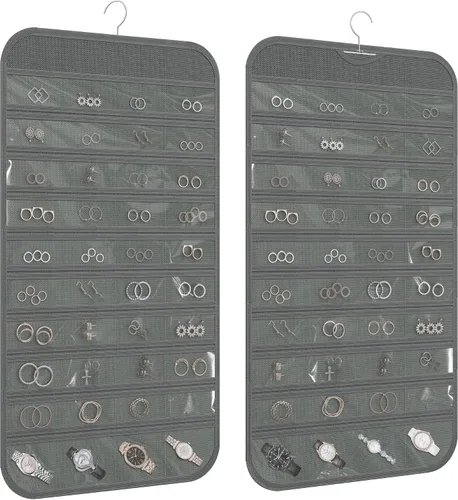 Vista 17 de Organizador colgante de joyas con 80 bolsillos de almacenamiento de doble cara, 1 paquete, color beige