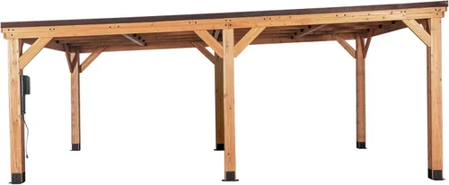 Vista 2 de Backyard Discovery Kingsport Garaje de madera de cedro para exteriores de 20 x 12 pies con techo inclinado de acero galvanizado resistente, soporte