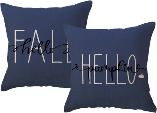 Vista 19 de Fundas de almohada naranjas de otoño de 12 x 20 pulgadas, paquete de 2 fundas de almohada decorativas rectangulares/lumbar, fundas de cojín de Hello