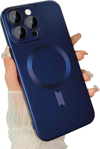 Vista 10 de ankofave Funda magnética para iPhone 13 Pro Max para mujer, diseño mate de lujo suave con brillo metálico con protector de lente de cámara