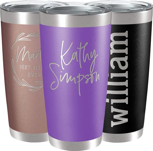 Vista 31 de Vasos personalizados, vaso de acero inoxidable de 20 onzas con tapa 13 diseños diferentes Tazas personalizadas de doble pared aisladas para café