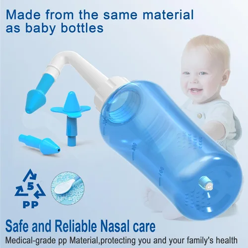 Vista 2 de Neti Pot - Kit de enjuague sinusal, botella de enjuague sinusal, limpiador de lavado de nariz, enjuague a presión para adultos y niños, botella