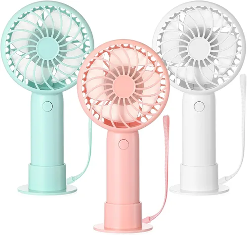 Vista 54 de Tujoe Mini ventilador de mano potente de 3 velocidades, ventilador personal pequeño portátil recargable con base USB para mujeres, maquillaje