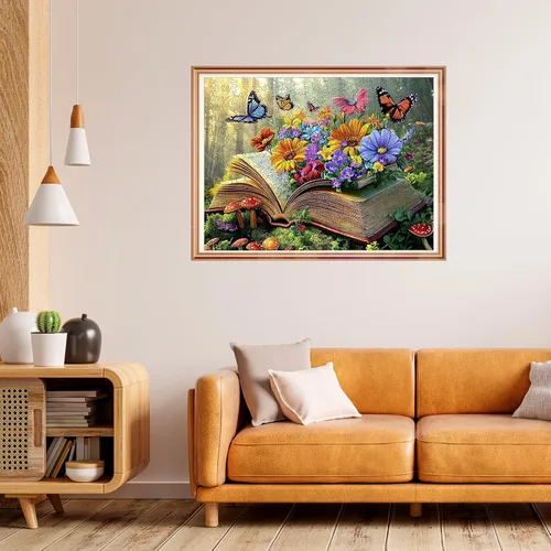 Vista 2 de Ixfyloop Rompecabezas de Madera con Libro de Mariposas para Adultos, Rompecabezas Mágicos de Flores Silvestres Coloridas, Juguetes de Madera