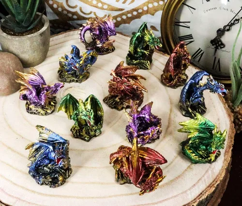 Vista 4 de Ebros - Juego de 12 dragones en miniatura en diferentes poses de fantasía, mazmorras y dragones, mini escala de 2 pulgadas de alto, esculturas