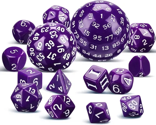 Vista 10 de Civaner Juego completo de 15 dados poliédricos D3-D100 esféricos RPG en negro opaco, 100 lados para juegos de rol, suministros de fiesta