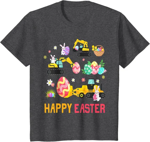 Vista 21 de Kids Happy Easter Construction Crane Truck Boys Toddler T-Shirt Negro