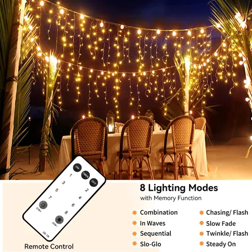 Vista 3 de Blingstar - Luces de carámbano, luces de Navidad al aire libre de 49.2 pies, 440 LED, luces colgantes extensibles, 8 modos, luces de carámbano