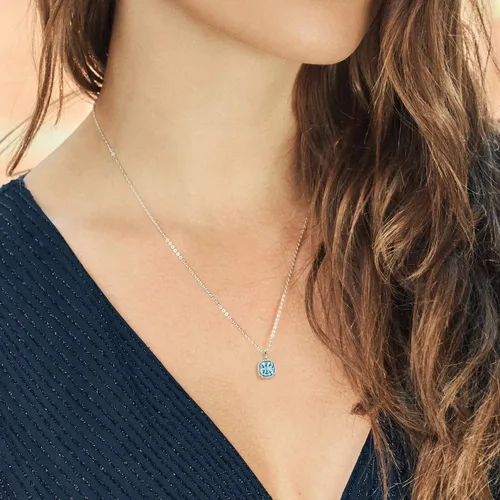 Vista 3 de Gem Stone King 10K White Gold Gemstone Birthstone and White Diamond Halo Pendant Necklace Cushion Cut 7MM White Gold Necklace for Women with 18