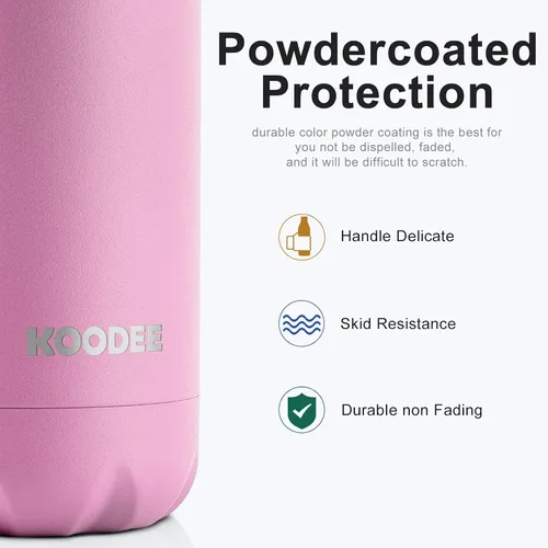 Vista 4 de koodee Botella de agua aislada al vacío de doble pared de acero inoxidable, 17 oz, prueba de fugas, con forma de botella de refresco