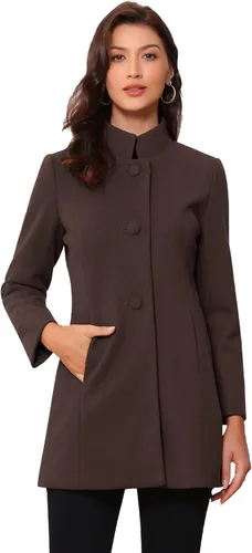 Vista 29 de Allegra K Abrigo de invierno para mujer, abrigo de cuello alto medio largo Negro