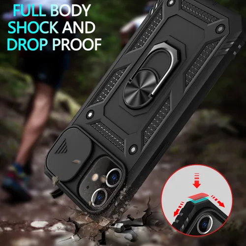 Vista 2 de Funda para iPhone 11, funda para iPhone 11 con 3 protectores de pantalla de vidrio templado, soporte de anillo integrado + cubierta de cámara