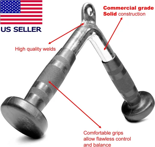Vista 2 de FITNESS MANIAC USA Tricep Press Push Down Bar V Handle Close Grip Cable Multi Gym Attachment Pro Tricep V-Bar con asas de goma