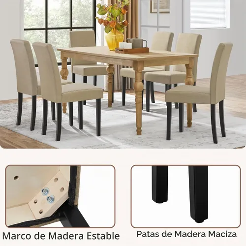Vista 7 de Yaheetech Juego de 2 Sillas de Comedor de Tela Tapizada Parson Sillas de Cocina con Asiento Acolchado y Patas de Madera Maciza para Caqui