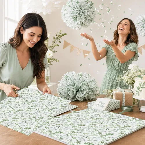 Vista 7 de 60 Sheets Greenery Tissue Paper Watercolor Green Leaves Art Tissue Spring Gift Wrapping Paper for Birthday Wedding DIY Crafts Gift Packing, 20 x 14