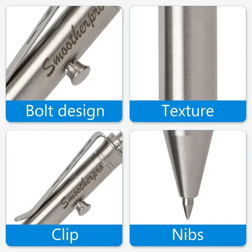 Vista 3 de SMOOTHERPRO - Bolígrafo de acción de perno, bolígrafo esferográfico de acero inoxidable compatible con recarga de Pilot G2, bolígrafo EDC