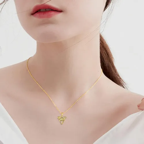 Vista 2 de KECHO Collar de gato celta de 14 quilates para mujer, collar de nudo celta de trinidad celta de oro, Yellow Gold, Oro amarillo