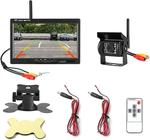 Vista 7 de Cámara de marcha atrás inalámbrica para vehículos, monitor LCD de 7 pulgadas para camiones, autobús, caravana, remolque, excavadora, monitor