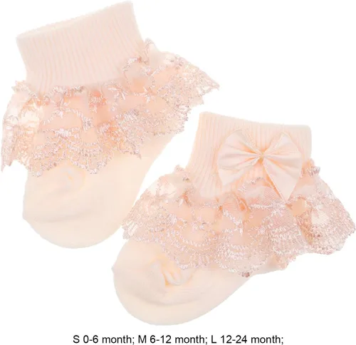 Vista 6 de DRESHOW Calcetines de bebé para niñas con ojales y volantes de encaje, calcetines de vestir para recién nacidosbebésniños pequeñosniños para niña