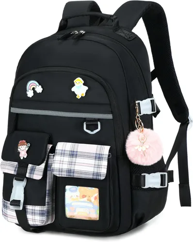 Vista 15 de Mochila para niñas de 15.6 pulgadas para laptop, bolsa escolar para niños de primaria y universidad, mochilas y bolsos escolares para niñas Beige