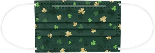 Vista 4 de 10 máscaras faciales desechables para adultos del día de San Patricio, trébol verde con lazo para las orejas, transpirables, para vacaciones