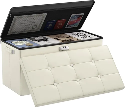 Vista 27 de DocSafe Otomana de almacenamiento con cerradura, caja de almacenamiento plegable de 17 pulgadas resistente al fuego y al agua con asas, segura