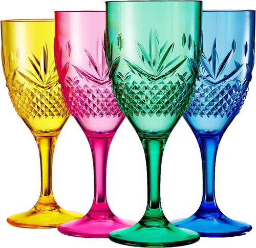 Vista 9 de Copas de vino de Tritan inastillables con tallo elegante, resellables Juego de 4 Vasos acrílicos de cristal de colores claros, reutilizable