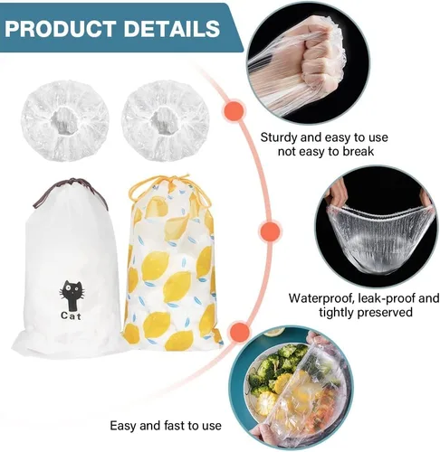 Vista 6 de 200 fundas elásticas de plástico reutilizables para tazones, fundas de almacenamiento de alimentos con fundas elásticas para tazones para sobras