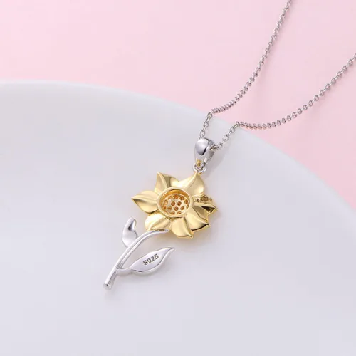 Vista 5 de Collar de plata de ley S925 con dije de girasol con circonita cúbica o aretes para mujer de 18.0in
