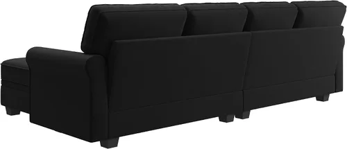 Vista 9 de HONBAY - Sofá seccional con asiento de almacenamiento de terciopelo, en forma de U, con tumbona reversible, sofá seccional convertible para sala