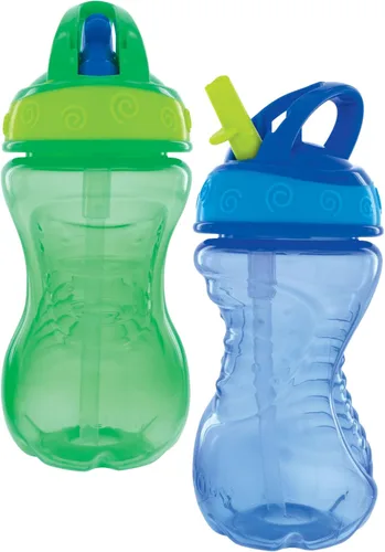 Vista 7 de Nuby Flip-It - Vasos duros con pajita Vari-Flo (paquete de 2) 10 onzas, resistentes a derrames, a partir de 12 meses, color aguamarina/rojo