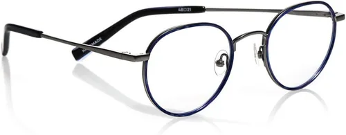 Vista 3 de eyebobs BFF - Gafas de lectura unisex prémium para hombres y mujeres Gafas redondas Frente azul y plateado con patillas plateadas