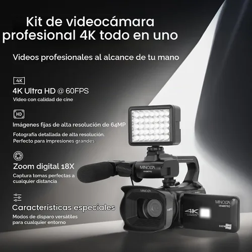 Vista 2 de Minolta MN4KPRO - Kit de videocámara Pro de enfoque automático 4K Ultra HD