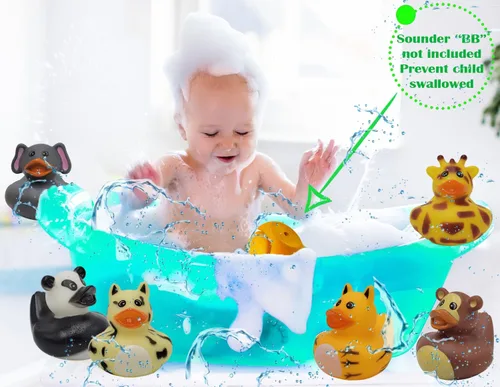 Vista 2 de 6 patos de goma para niños, zoológico de safari de animales, para baño, cumpleaños, baby showers, aula, verano, playa y piscina, recuerdos