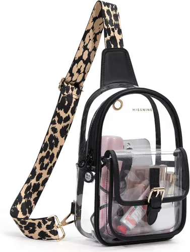 Vista 15 de Missnine Bolsa transparente para eventos de estadio, bolsa transparente tipo cangurera, bolsa cruzada para conciertos deportivos, A-caqui [simple]