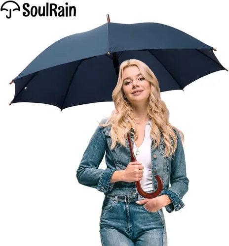 Vista 3 de 48" Arc Classic Wood Handle Umbrella Auto Open Windproof clear Unbreakable Stick Rain Umbrella