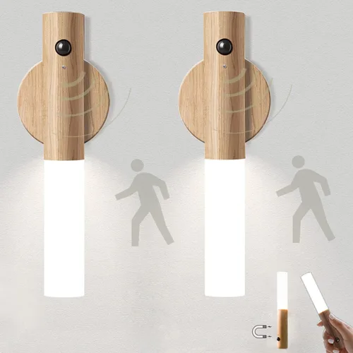 Vista 8 de Aplique de pared con pilas, luz de pared LED inalámbrica con detección de movimiento, luz nocturna recargable por USB para interiores, luz nocturna