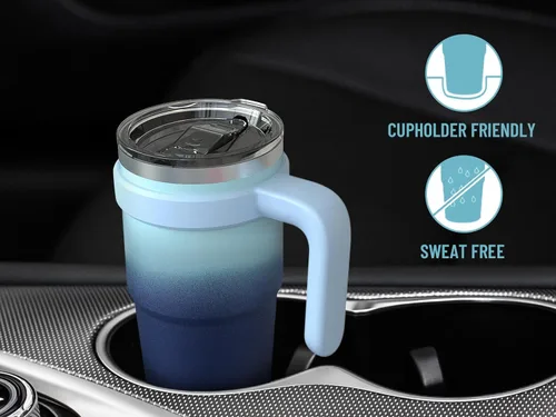 Vista 9 de Zukro - Vaso aislado con forro de cerámica de 20 onzas con asa y pajilla, diseño a cuadros No Metal Taste, Double Wall Stainless Steel Coffee Cup