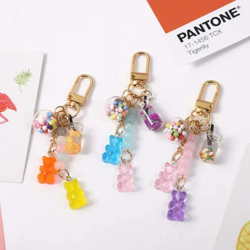 Vista 7 de 1 llavero de oso, lindo llavero de oso de resina de acrílico con diseño de oso Kawaii para mujer, Amarillo