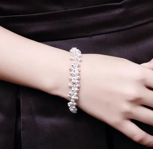Vista 5 de Dofihy Pulseras de plata de ley S925 para mujer, pulseras para mujer, pulsera de cadena de muñeca con dije para mujer, Plata, Sin gemas.