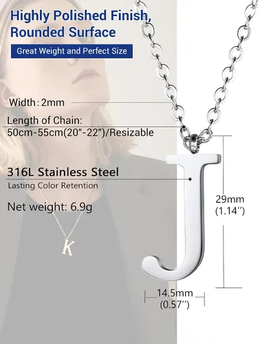 Vista 4 de PROSTEEL Collares con inicial para mujer, chapado en oronegro, acero inoxidable 316 A-Z, joyería con nombre, ajustable de 20 a 22 pulgadas, viene