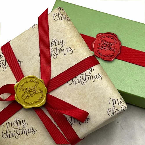 Vista 2 de Calcomanías adhesivas de cera de Feliz Navidad, 25 unidades, prefabricadas con cera de sellado real (oro antiguo)