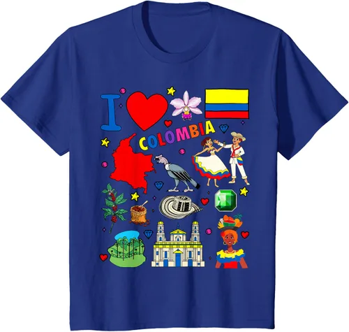 Vista 49 de Camiseta con diseño de bandera y mapa de I Love Colombia dibujada a mano