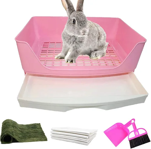 Vista 7 de PINVNBY Caja de arena grande de esquina para conejo con cajón, bandeja de entrenamiento más grande para adultos, conejillo de indias, chinchilla