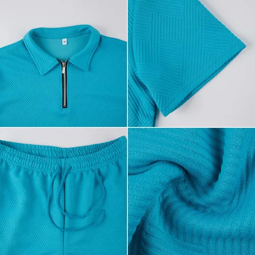 Vista 5 de PICKLION Conjunto deportivo de 2 piezas con cremallera para hombre, camiseta polo y pantalones cortos, conjunto casual de verano de manga corta